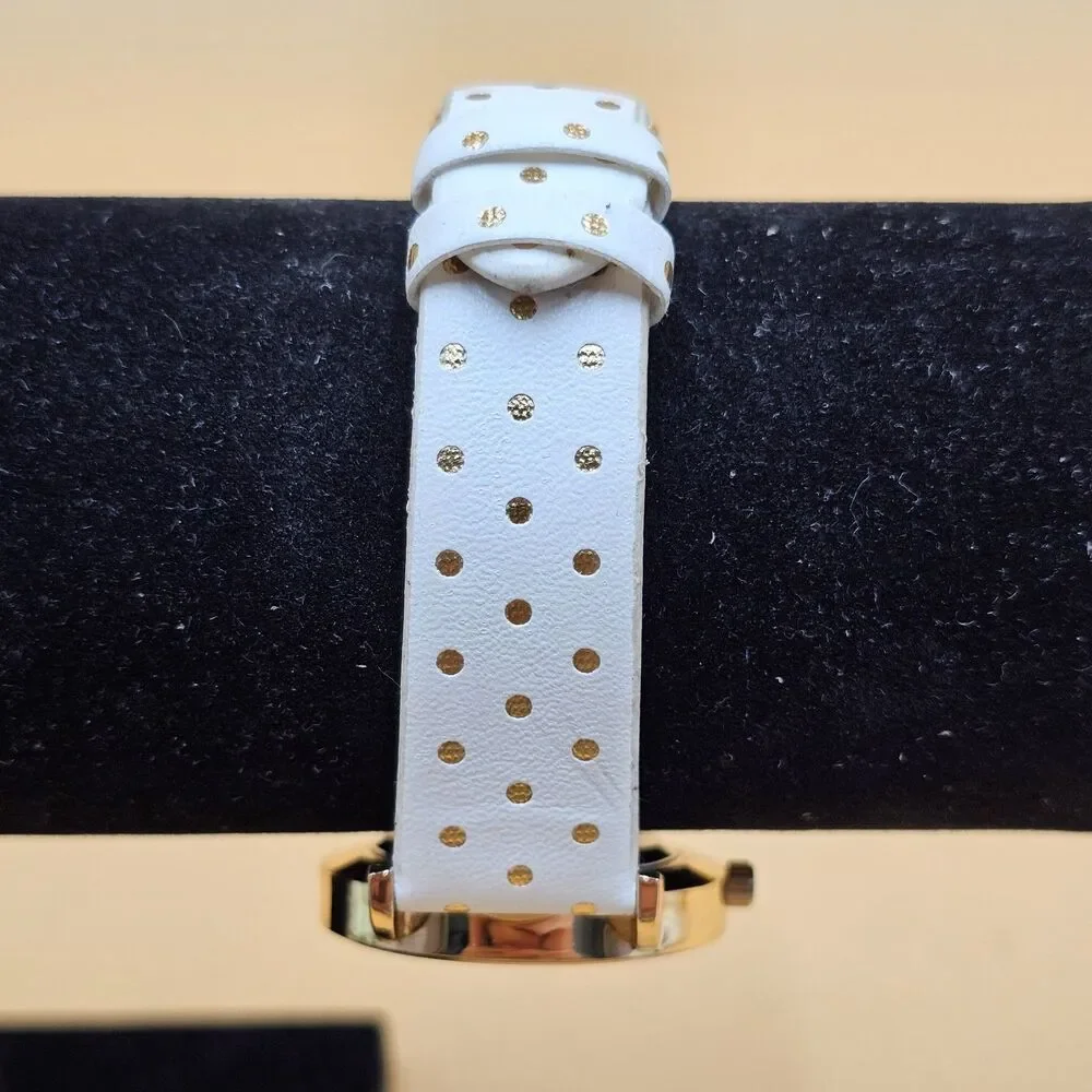 Vintage Ladies White Dial Gold Polkadot Quartz Watch New Battery Adjustable Band